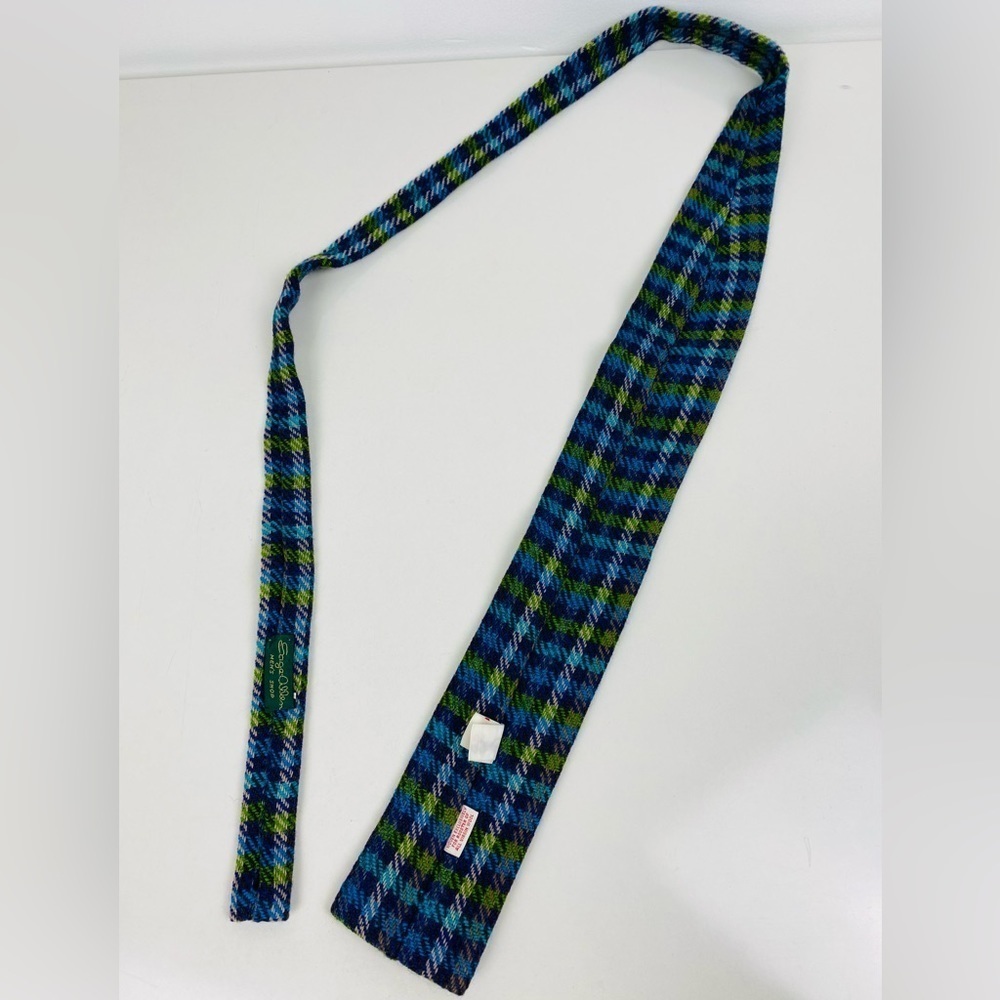 Vintage Rooster Square End Necktie, Blue Plaid Virgin Wool 3" Wide Tie - Picture 5 of 12